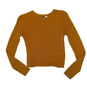 H&M Divided Mustard Yellow/ Orange Ribbed Cropped Long Sleeve Sweater Women's S